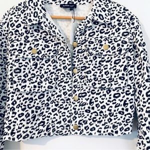 Sugar Lips snow leopard denim crop jacket xs